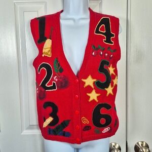 Vintage Talbots red teacher number school theme button up sweater vest petite XS